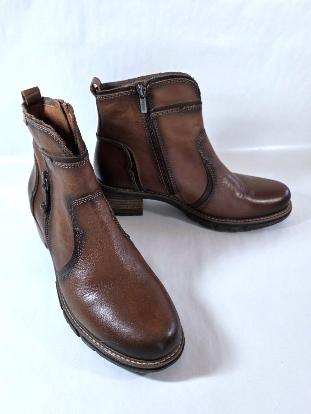 Pikolinos Brown Leather San Sebastian Zipper Booties Size 39